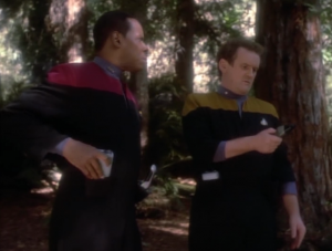 Sisko and O'Brien beam to a planet and none of their stuff works